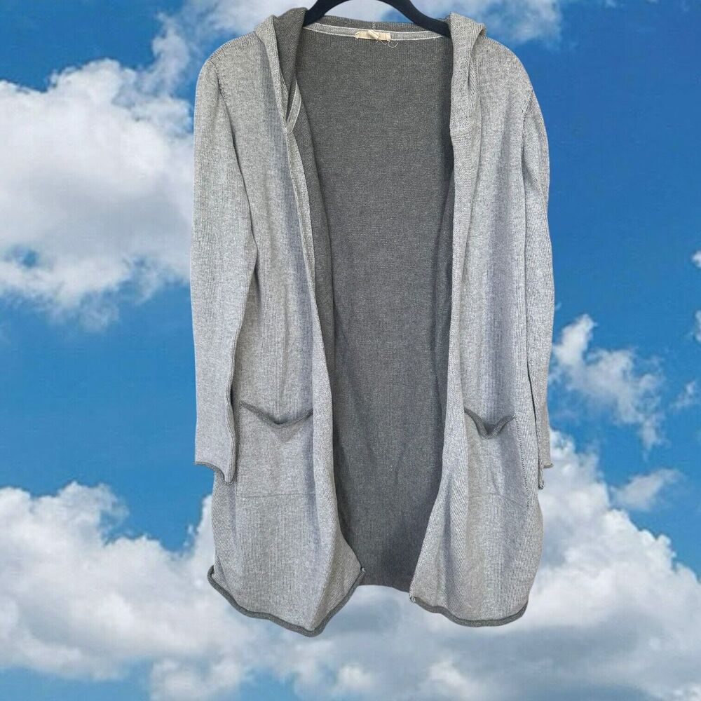 Eileen Fisher XS Organic Cotton Open Front Long Sleeve Hooded Cardigan Sweater